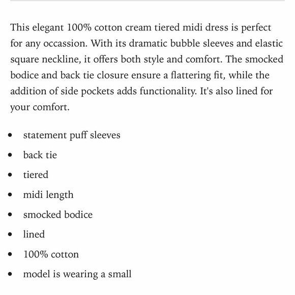 CREAM PUFF SLEEVE BACK TIE DRESS - Picture 4 of 6